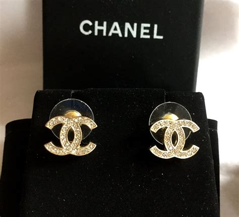 chanel classic mini cc crystal logo stud earrings|Chanel vintage logo earrings.